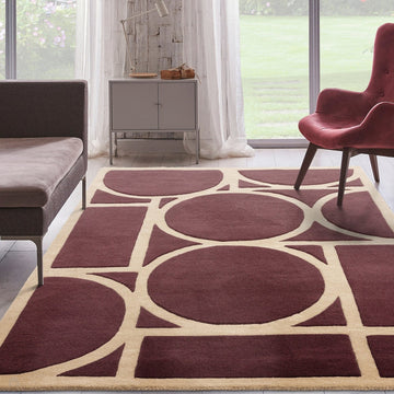 Metro Modern Geometric Hand-Carved Hi-Low Wool Plum/Beige Rug-Asiatic Carpets-Rug Love - The Most Loved Rug Store